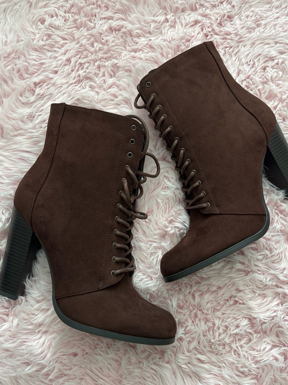 Chocolate Brown Lace-Up Suede Ankle Boots